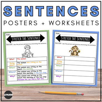 Preview of Stretching Sentences Worksheets | Writing Center | Complete Sentences