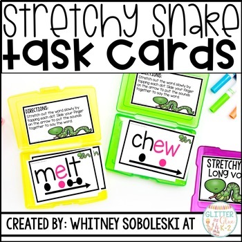 Preview of Stretchy Snake Strategy Task Cards- Decoding Strategies - Stretch Out Words