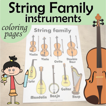 Preview of String Family Instruments Coloring Pages | Parts of the String Instruments