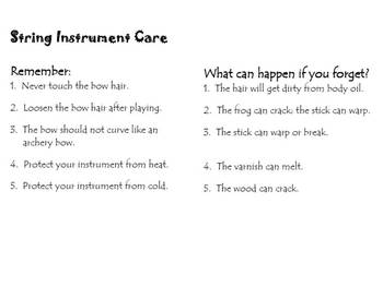 Preview of String Instrument Care Handout