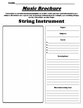 Preview of String Instrument "Informational Brochure" Worksheet & WebQuest