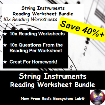 Preview of String Instruments Reading Worksheet Bundle **Editable**