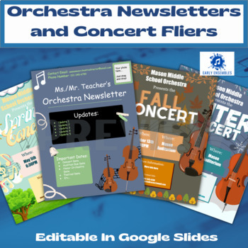 Preview of String Orchestra Newsletters and Concert Fliers - Editable in Google Slides