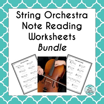 Preview of String Orchestra Note Reading Music Worksheets Bundle