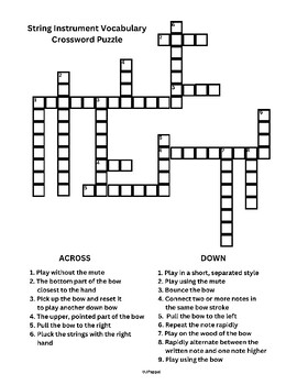 String Orchestra Vocabulary Crossword Puzzle by Jennifer Pappal TPT