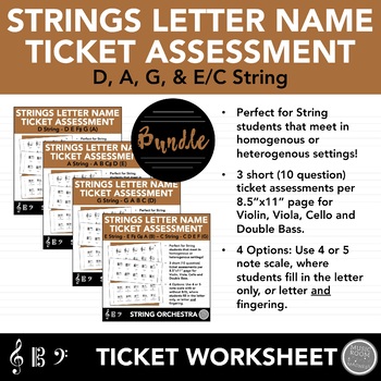 Preview of Beginning String Orchestra Letter Note Name Ticket Worksheet BUNDLE