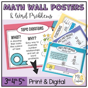 Preview of Tape Diagram Worksheet, Word Problems & Bar Models - Bulletin Board Math Posters