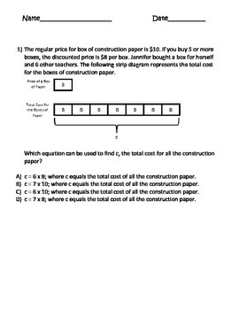 Strip Diagrams (Tape Diagrams) Test Prep Multi-Step Problem Solving