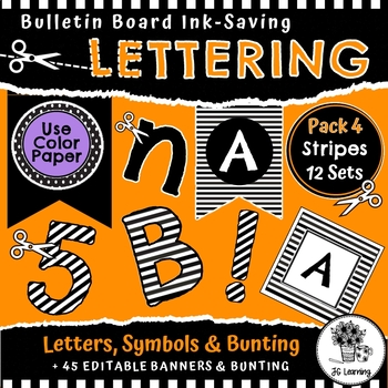 Black and White Bulletin Board Letters & Editable Bunting Stripes