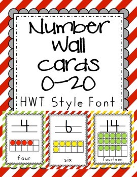 Preview of Striped HWT style Number Wall Cards - red, green, yellow