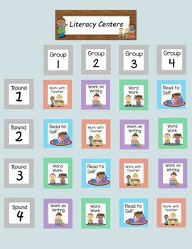 Preview of Striped Literacy Center Rotation Cards (Daily 5 or Guided Reading Centers)