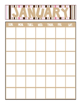 Preview of Striped Printable Yearly Calendar