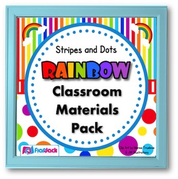 Preview of Stripes & Dots Rainbow Themed Classroom Bundle