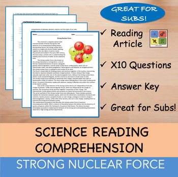 Preview of Strong Nuclear Force - Reading Passage and x 10 Questions (EDITABLE)