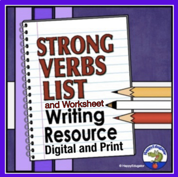 Preview of Strong Verb List and Worksheet with Easel Activity