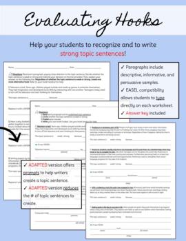 Preview of Evaluating Hooks (Topic Sentences) Homework