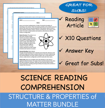 Preview of Structure and Properties of Matter Reading Comprehension with Questions BUNDLE