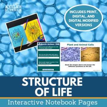 Preview of Structure of Life Interactive Notebook Pages - Print or Digital INB
