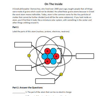 Structure of an Atom Reading and Practice Worksheets by LessonExpress