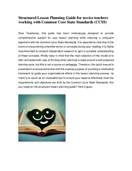Preview of Structured Lesson Planning Guide for novice teachers working with Common Core St