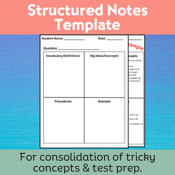 Preview of Structured Note-Taking Template: Concepts Mastery: Building Thinking Classrooms