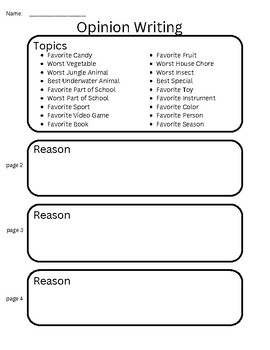 Preview of Structured Opinion Writing Template