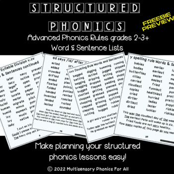 Preview of Structured Phonics Advanced Word Lists & Sentences-grades 2-3+ OG l SOR- FREEBIE
