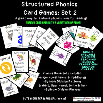 Preview of Structured Phonics Card Games Set 2-vowel teams & syllable division- OG based