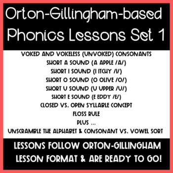 Preview of Structured Phonics Lessons:Unit 1- Grades K-1: short vowels, floss, open/closed