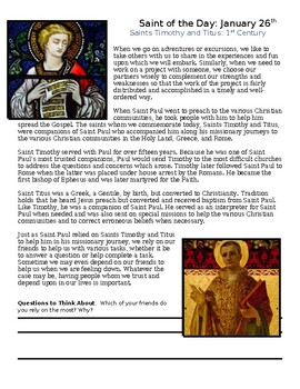 Preview of Sts. Timothy and Titus Saint of the Day Worksheet