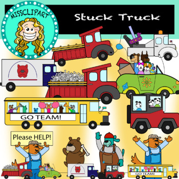Preview of Stuck Truck Clipart (Color and B&W){MissClipArt}