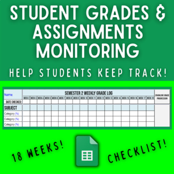 Preview of Student 18 Week Grade Monitoring & Assignment Notebook - Google Sheets