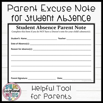 Preview of Parent Note for Student Absence