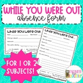 Student Absent Forms for 1 or 2 Subjects: for Middle Schoo