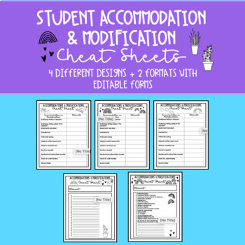 Preview of {Editable} Student Accommodation & Modification Cheat Sheet for Teacher