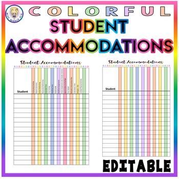 Preview of Student Accommodations Chart for Teachers - Colorful - FULLY EDITABLE!