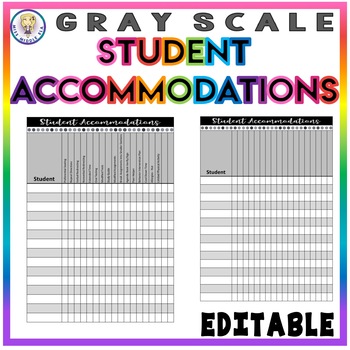 Preview of Student Accommodations Chart for Teachers - Gray Scale - FULLY EDITABLE!