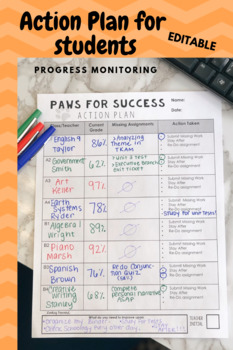 Preview of Student Action Plan for Progress Monitoring *Editable*