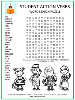 Patois Declaration servant Student Action Verbs Word Search Puzzle | Grammar Game Activity Worksheet