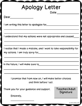 Preview of Student Apology Letter Template Apology Letter Notes for Kids