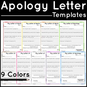 Preview of Student Apology Letter Templates Features 9 Bright Colored Borders