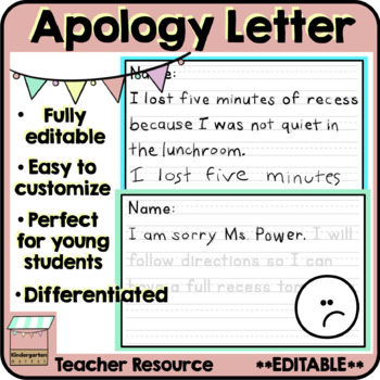 Preview of Student Apology Letter and Behavior Reflection | Editable