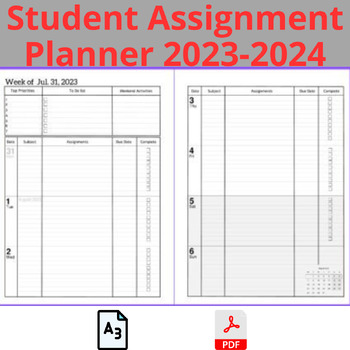 Preview of Student Assignment Planner 2024 PDF PRINTABLE