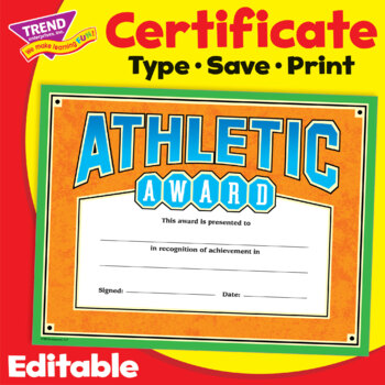 Preview of Student Athletics Award Certificate | Editable | Print & Digital