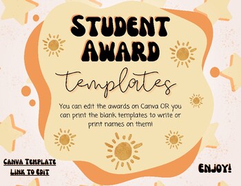 Preview of Student Award Templates - Trendy Star & Sun (Editable on Canva)