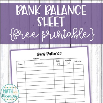 Student Bank Balance Sheet Great For Classroom Economy By Math With Meaning