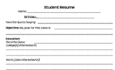 Student Beginning of the Year Resume