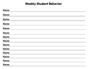 Preview of Student Behavior Chart