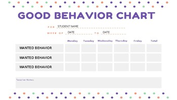 Preview of Student Behavior Chart (Fillable)