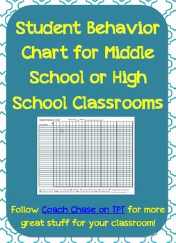 Preview of Student Behavior Chart/Log for Middle School or High School